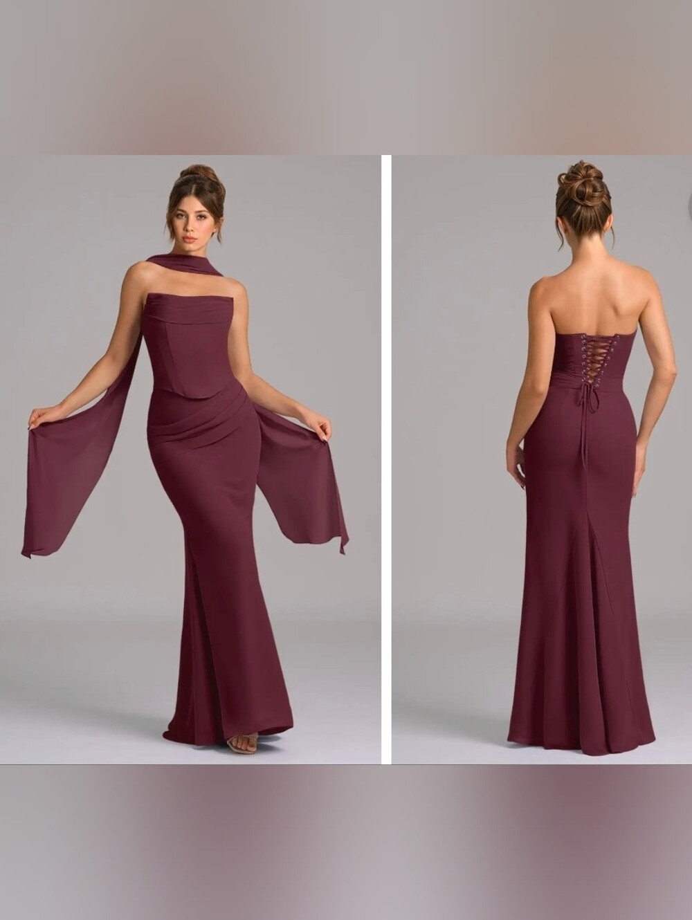Azazie Sorrel Two-Piece Cabernet Mermaid Corset Chiffon Dress Size 14